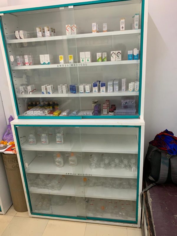 Display racks in a pharmacy retail store