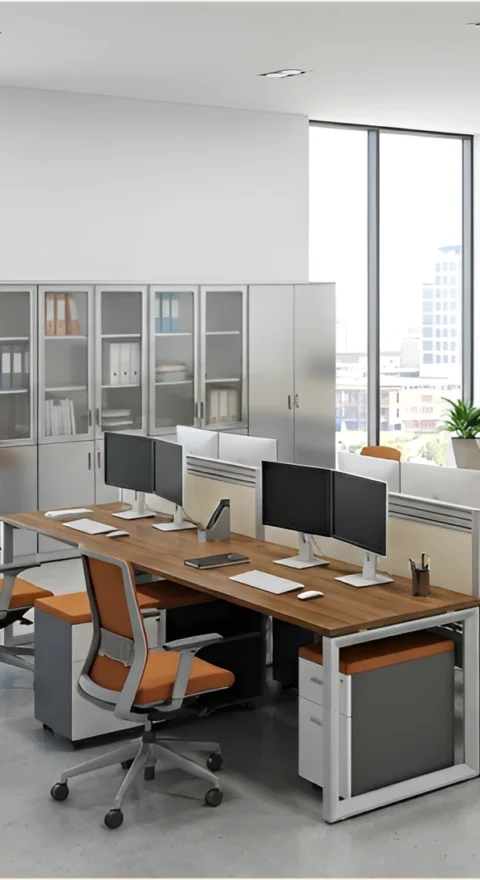 Modern workspace setup featuring commercial furniture Supplier in Nagpur with clean and functional storage solutions.