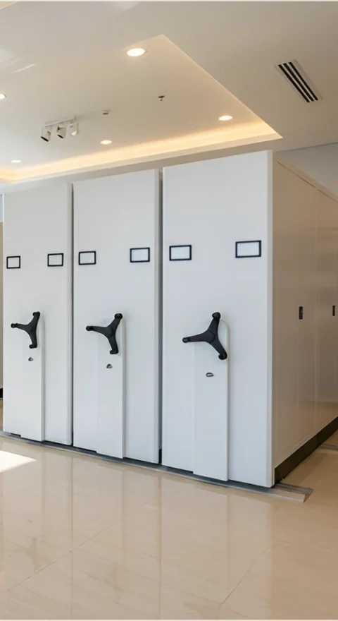 Modern mobile compactor storage system for organized and space-saving file management.